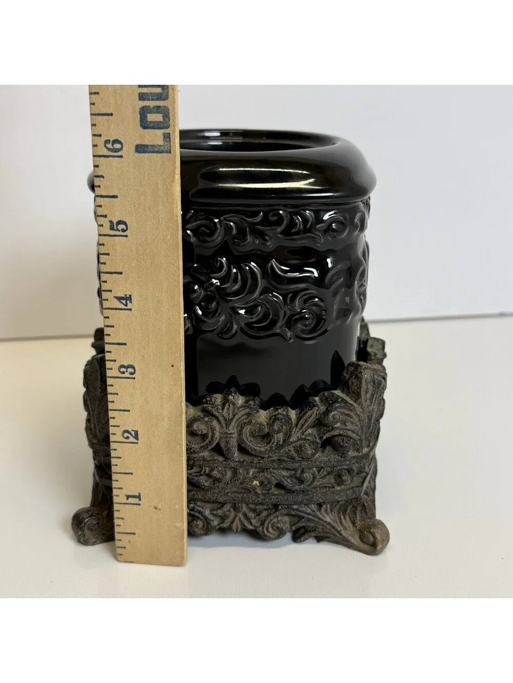 Drake Design Onyx Black Medium Canister Tuscan Scroll NO LID